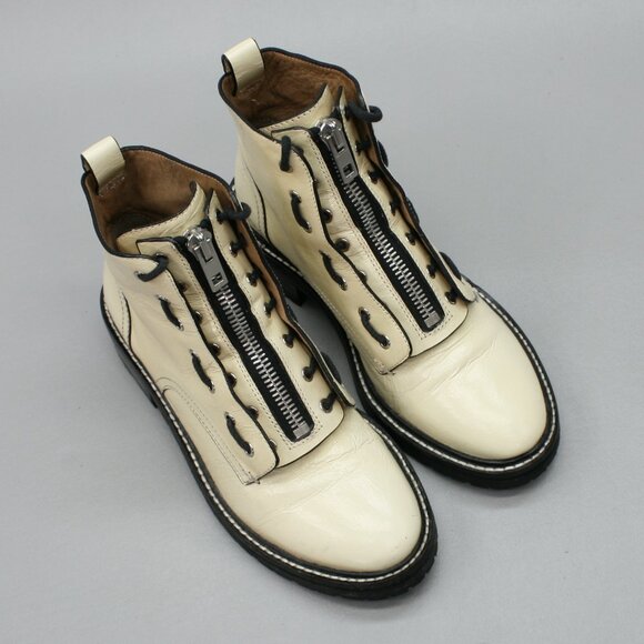 Rag & Bone 35 Ladies 5 Cannon Antique White Crinkle Lace & Zipper Combat Booties - Picture 6 of 12